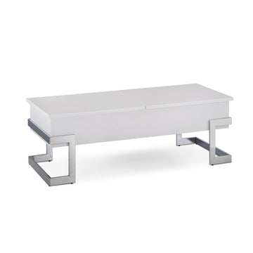 White High Gloss And Chrome Coffee Table With Lift Top White Silver White Primary Living Space Modern Rectangular Wood Metal Sled