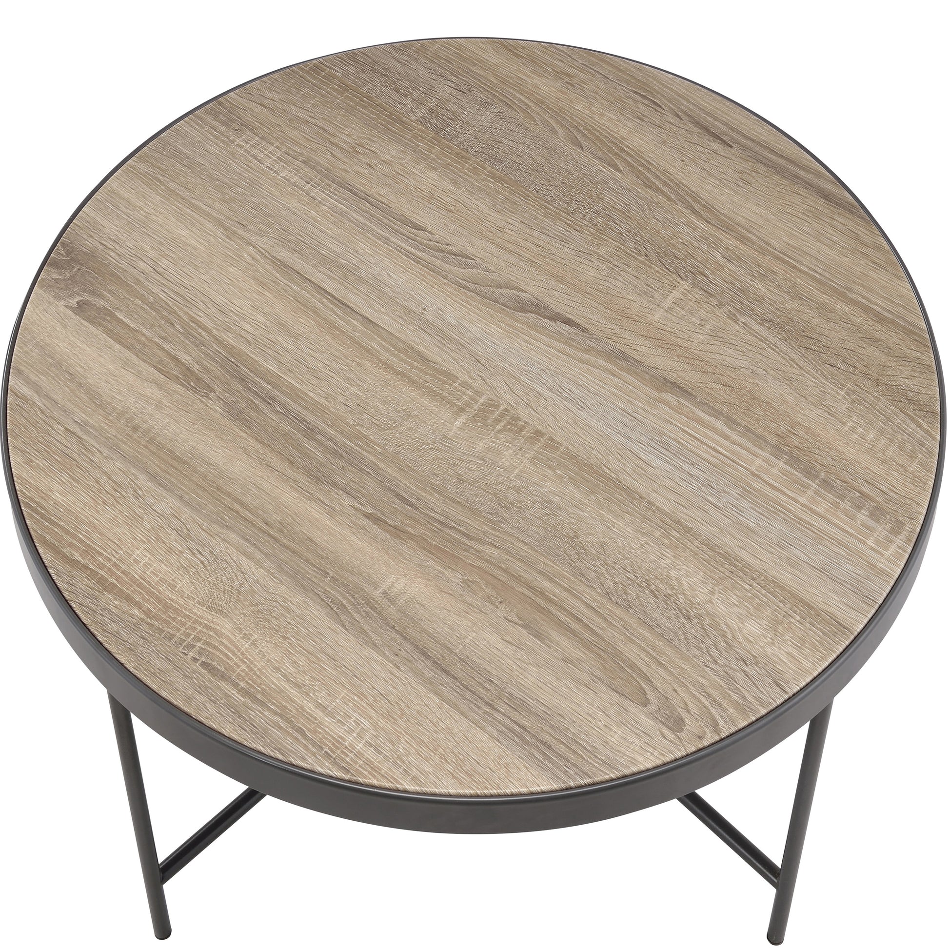 Weathered Grey Oak And Black Coffee Table Grey Black Primary Living Space Industrial Round Wood Metal