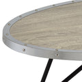 Weathered Grey Oak And Black Oval Coffee Table Grey Black Primary Living Space Industrial Oval Wood Metal Sled