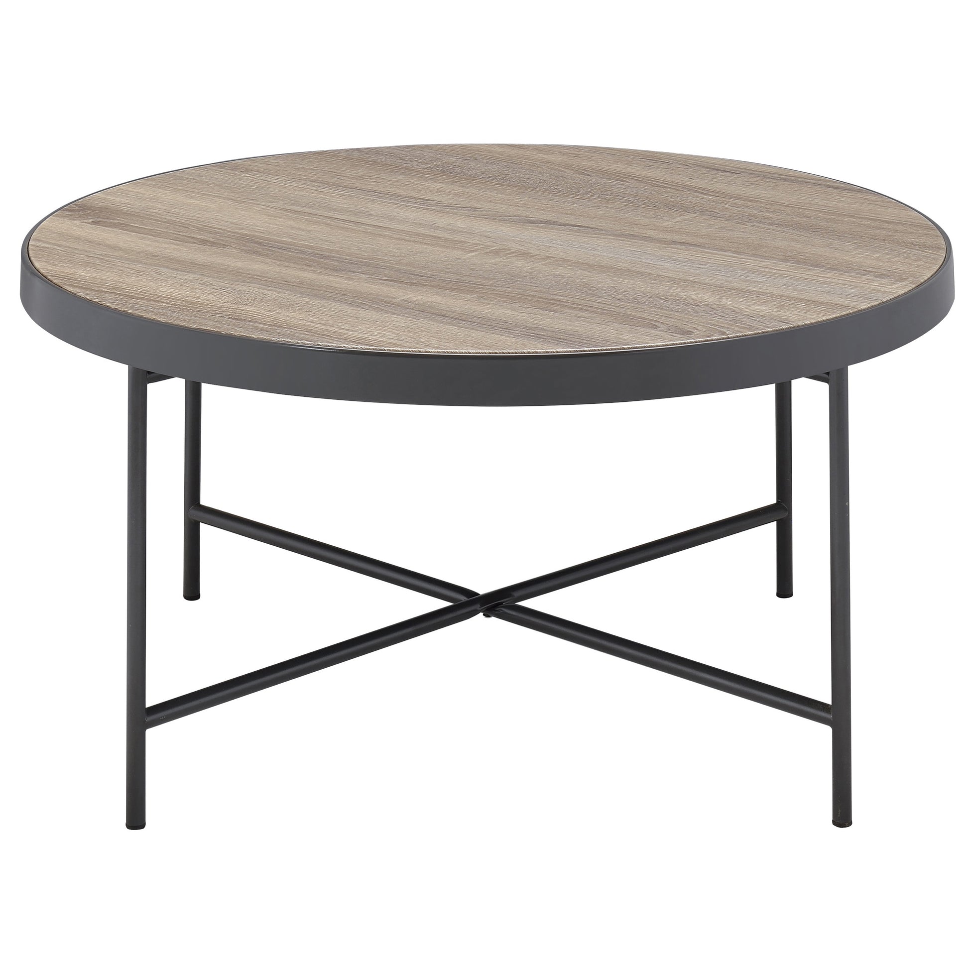 Weathered Grey Oak And Black Coffee Table Grey Black Primary Living Space Industrial Round Wood Metal