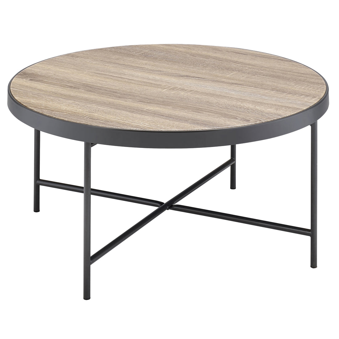 Weathered Grey Oak And Black Coffee Table Grey Black Primary Living Space Industrial Round Wood Metal