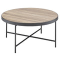 Weathered Grey Oak And Black Coffee Table Grey Black Primary Living Space Industrial Round Wood Metal