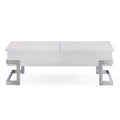 White High Gloss And Chrome Coffee Table With Lift Top White Silver White Primary Living Space Modern Rectangular Wood Metal Sled