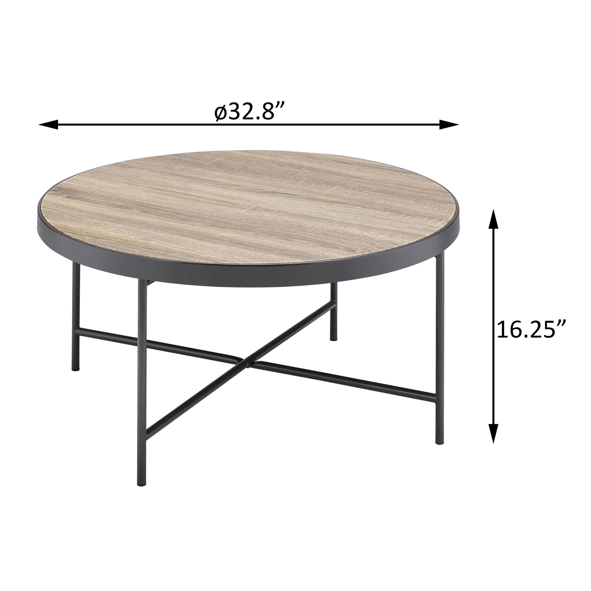 Weathered Grey Oak And Black Coffee Table Grey Black Primary Living Space Industrial Round Wood Metal