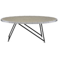 Weathered Grey Oak And Black Oval Coffee Table Grey Black Primary Living Space Industrial Oval Wood Metal Sled