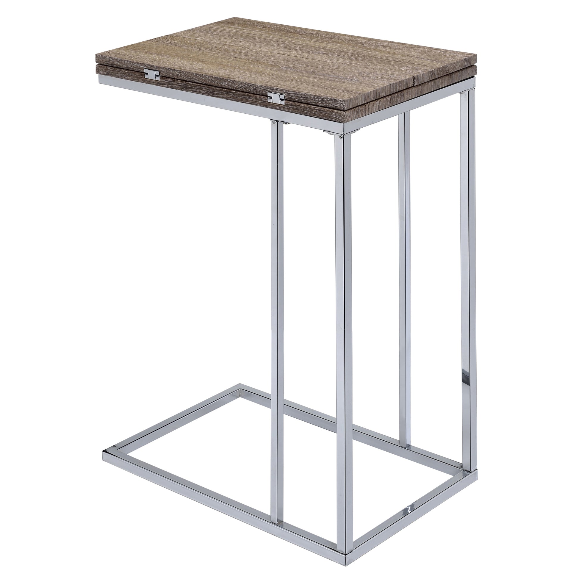 Weathered Oak And Chrome Side Table Oak Silver Primary Living Space Industrial Rectangular Wood Metal Sled