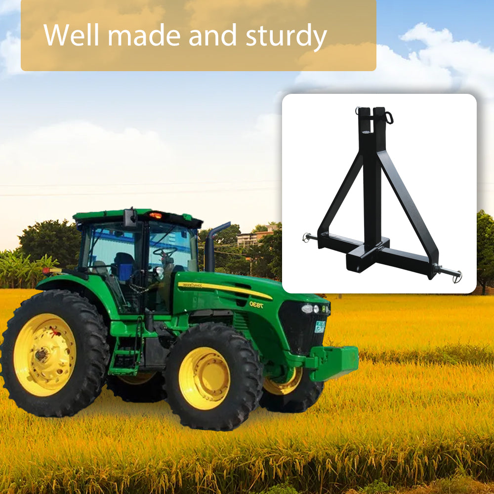 3 Point 2" Receiver Trailer Hitch Drawbar Adapter Category One Tractor Attachments Black Steel