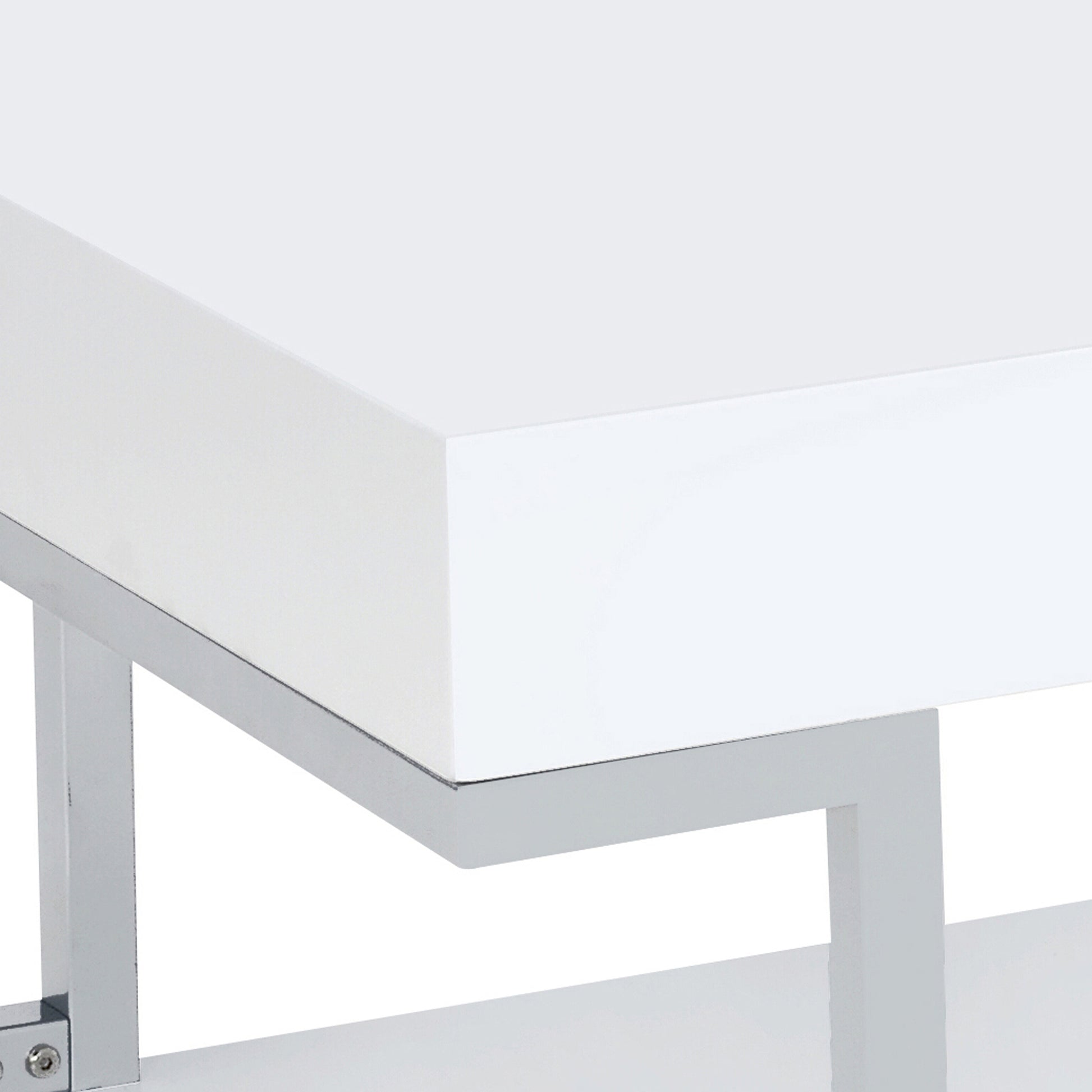 White High Gloss And Chrome Coffee Table With Bottom Shelf White Silver Primary Living Space Modern Shelves Rectangular Wood Metal Sled