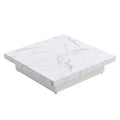 Square Marble Veneer Coffee Table Sliding Top With Storage In White 39.4'' White Primary Living Space Square Mdf