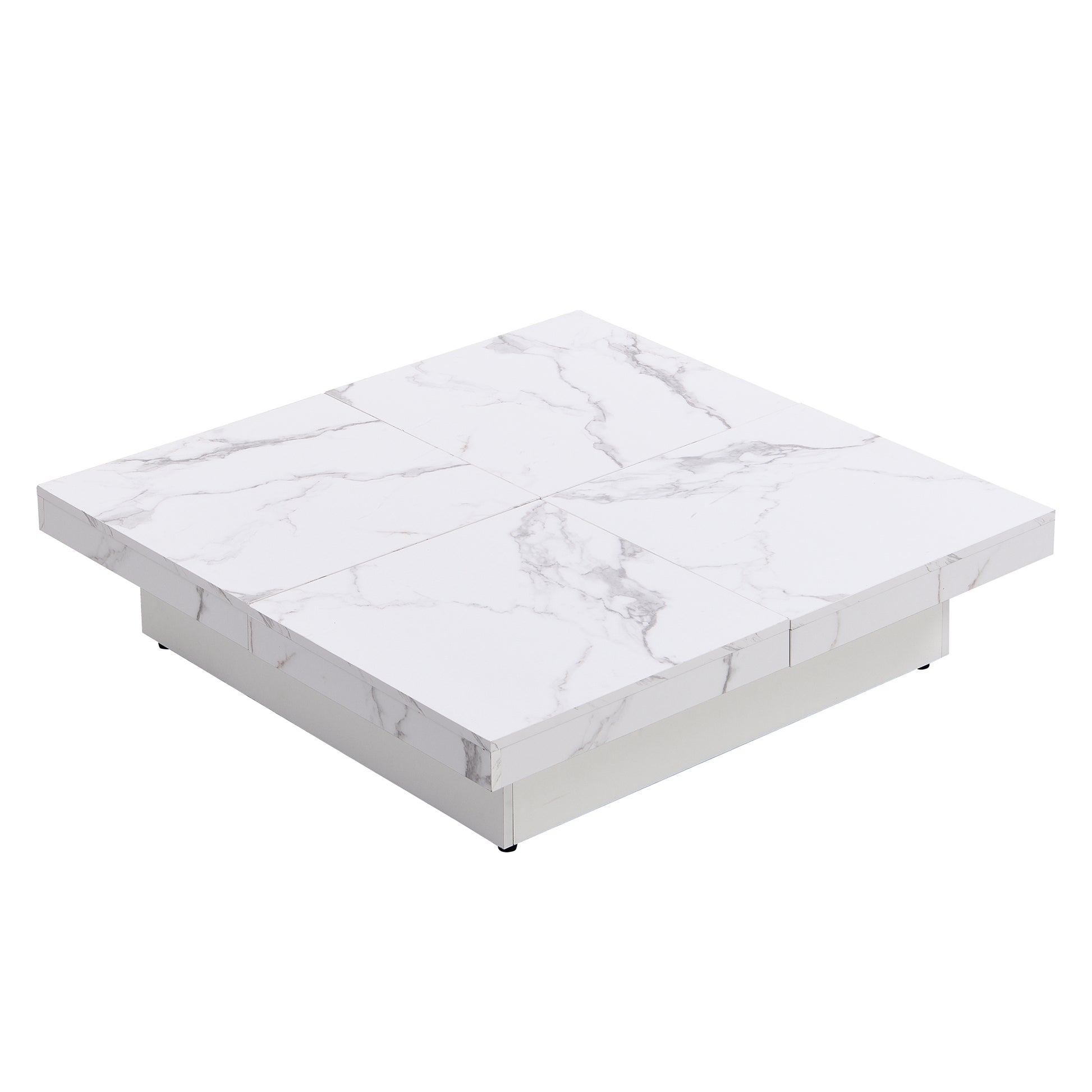 Square Marble Veneer Coffee Table Sliding Top With Storage In White 39.4'' White Primary Living Space Square Mdf