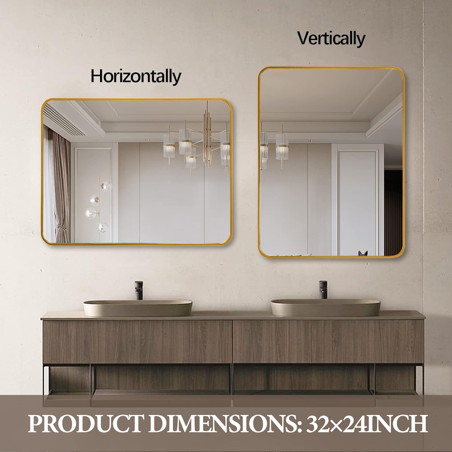 Gold 22 "X30" Rectangular Bathroom Wall Mirror Gold Classic Mdf Glass Aluminium Alloy