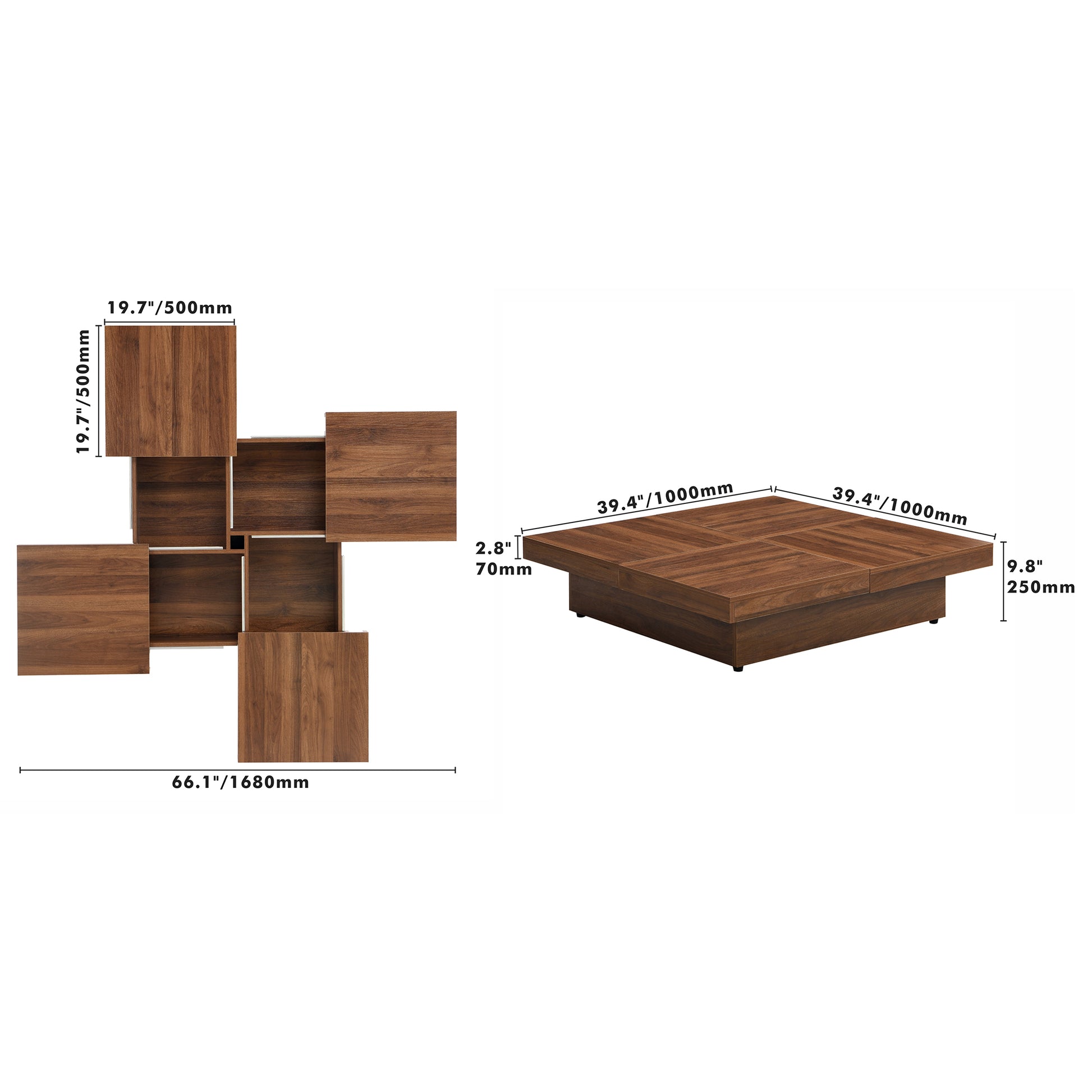 Square Marble Veneer Coffee Table Sliding Top With Storage In Walnut 39.4'' Walnut Primary Living Space Square Mdf