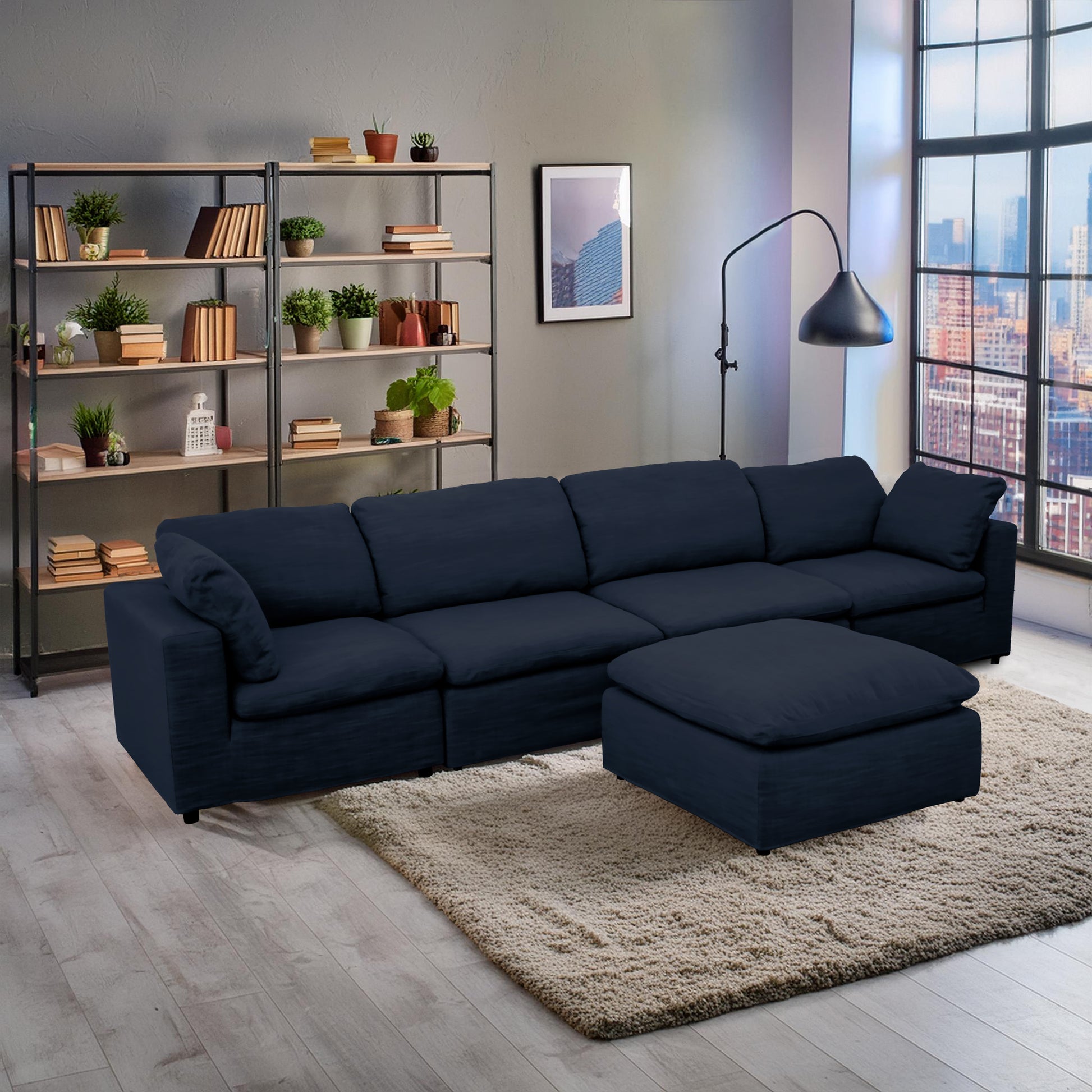 Harper Petite Navy Sectional 5 Seat Configuration Navy Wood Linen 5 Seat