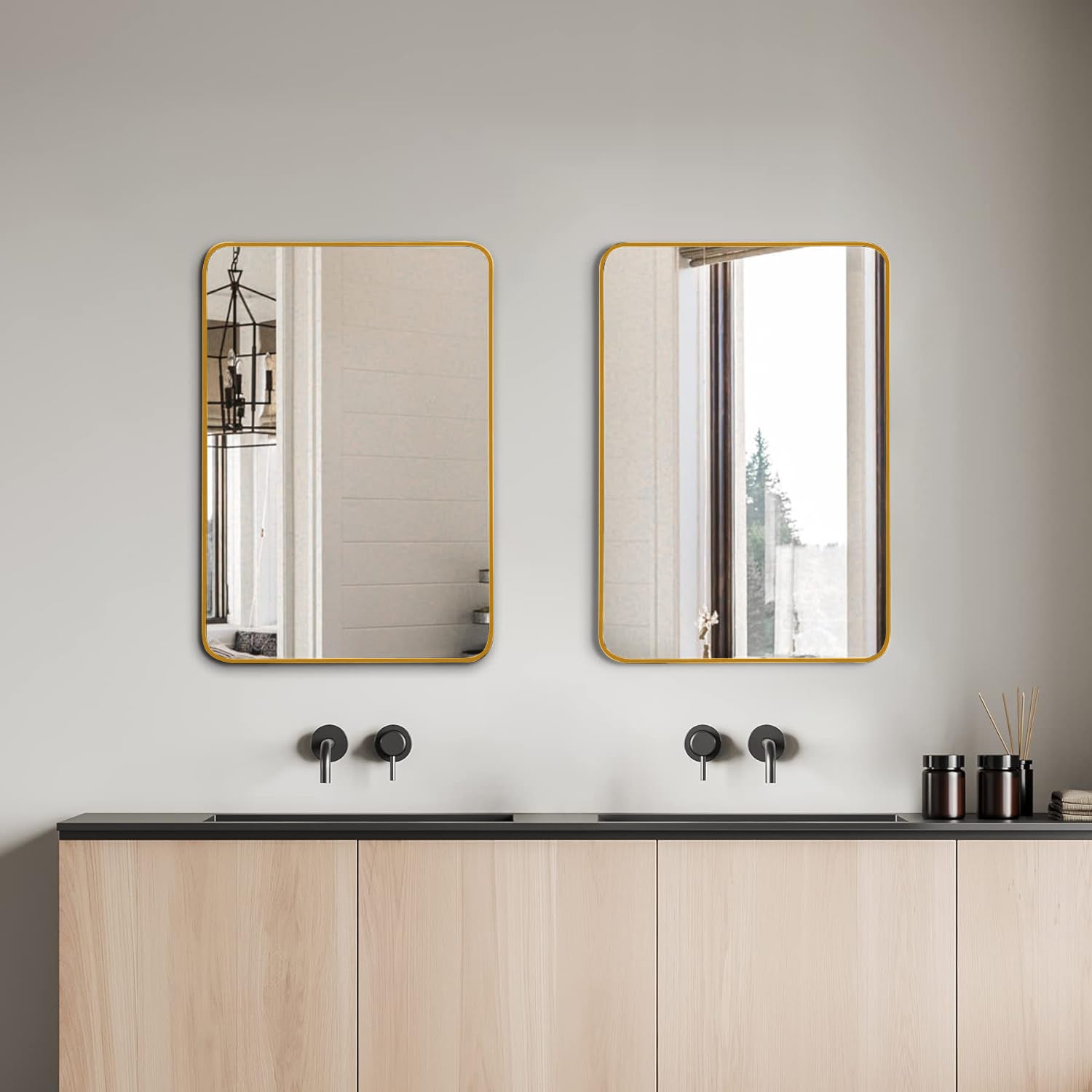 Gold 24 "X32" Rectangular Bathroom Wall Mirror Gold Classic Mdf Glass Aluminium Alloy