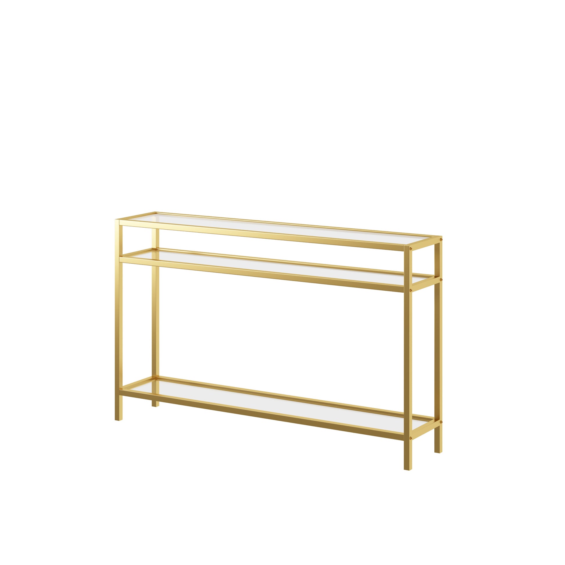 42.1 Inch Console Sofa Table, Modern Entryway Table,Tempered Glass Table, Metal Frame,3 Shelves,For Entrance, Living Room, Foyer,Hallway Bedroom Gold Iron