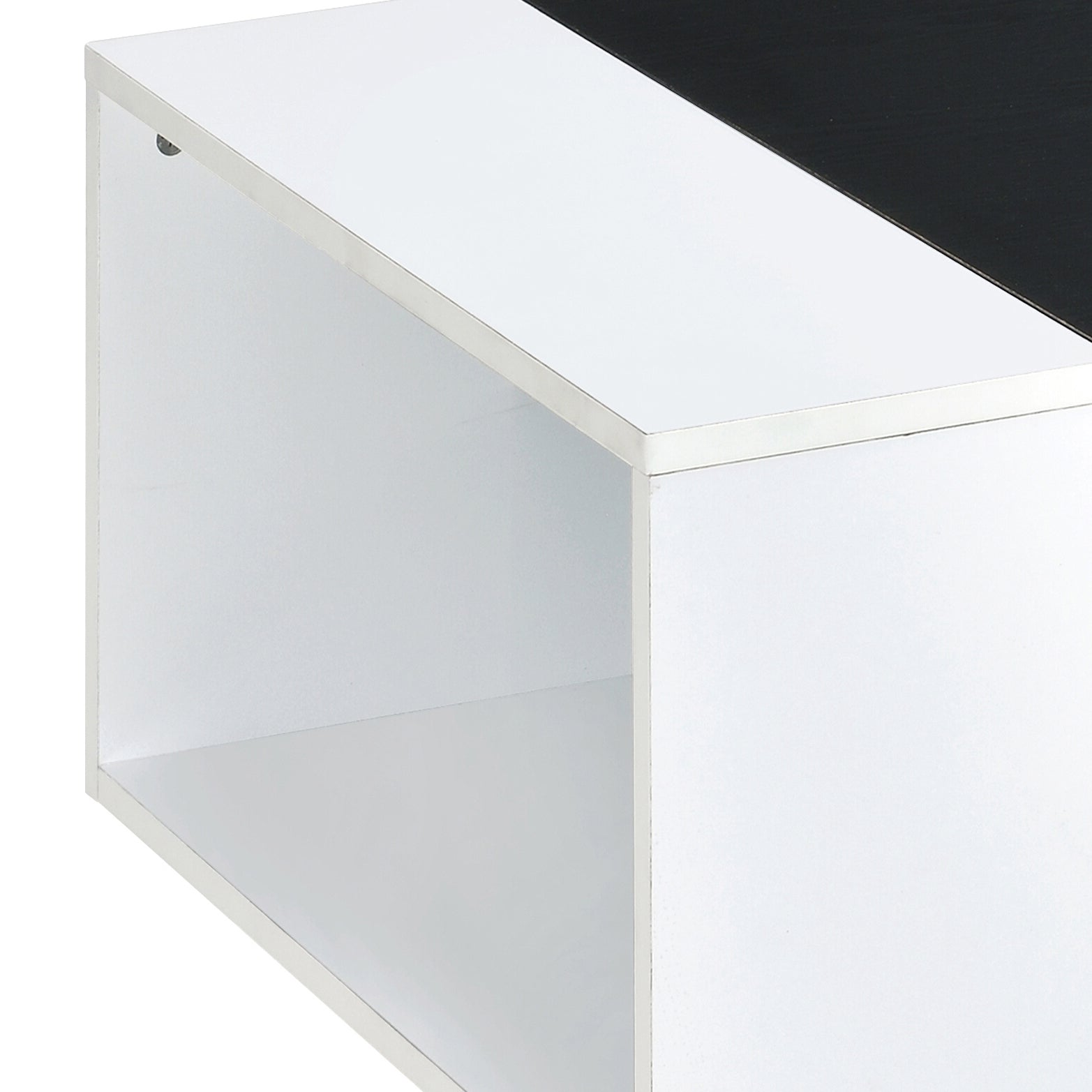 White And Black Coffee Table With Storage White Black Primary Living Space Contemporary Shelves Rectangular Wood