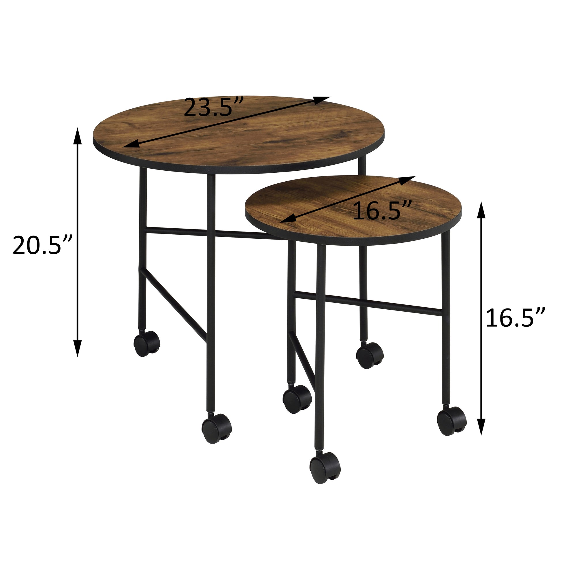 Vintage Oak And Black 2 Pieces Nesting Tables Brown Black Primary Living Space Contemporary Round Wood