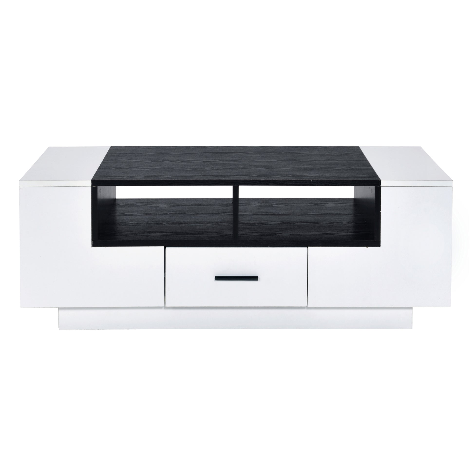 White And Black Coffee Table With Storage White Black Primary Living Space Contemporary Shelves Rectangular Wood