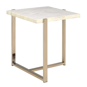 White And Champagne Rectangular End Table White Gold Primary Living Space Contemporary Rectangular Wood Metal Sled