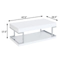 White High Gloss And Chrome Coffee Table With Bottom Shelf White Silver Primary Living Space Modern Shelves Rectangular Wood Metal Sled