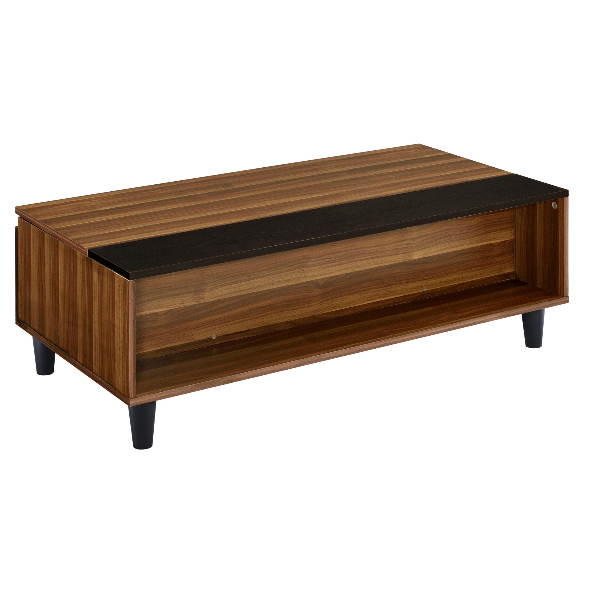 Walnut And Black Lift Top Coffee Table Walnut Primary Living Space Contemporary Shelves Rectangular Wood