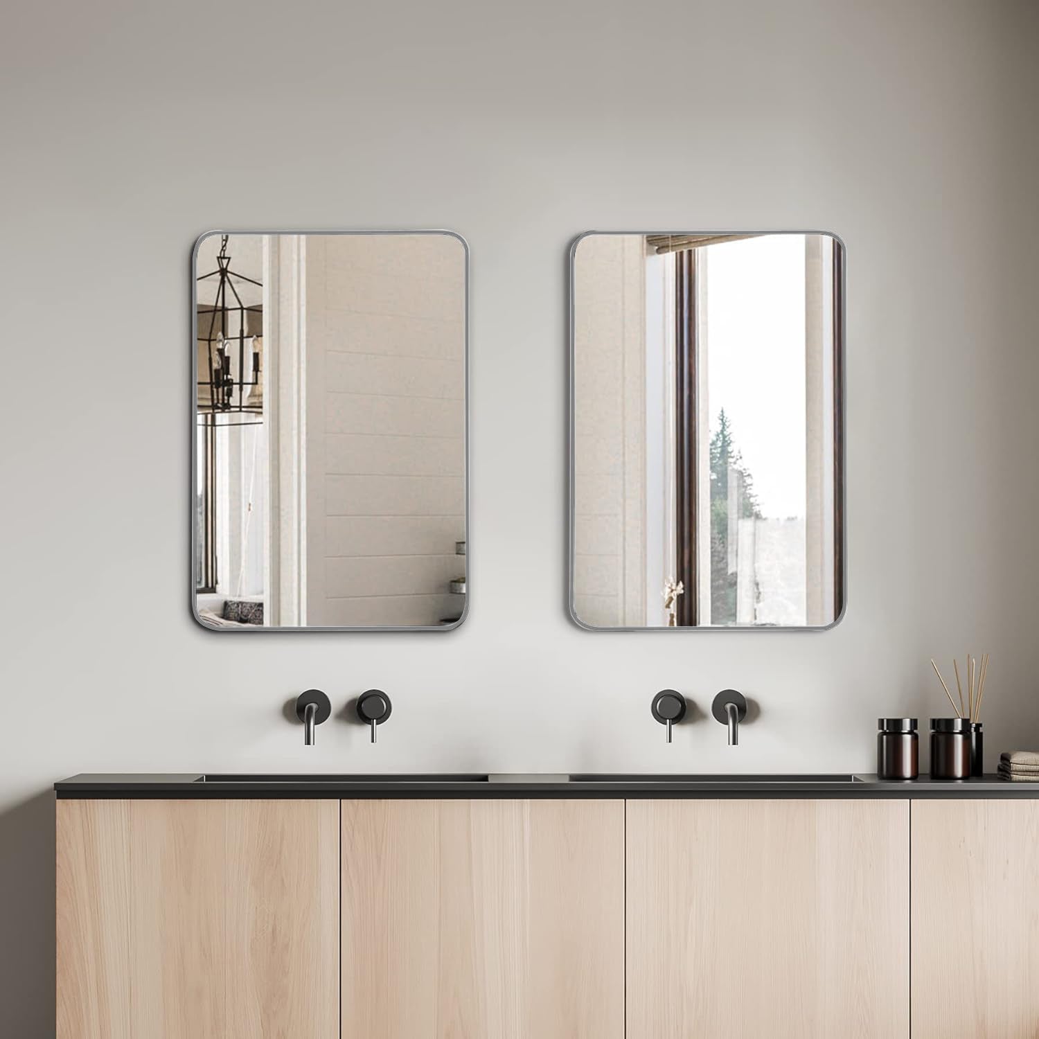 Silver 24 "X32" Rectangular Bathroom Wall Mirror Silver Classic Mdf Glass Aluminium Alloy