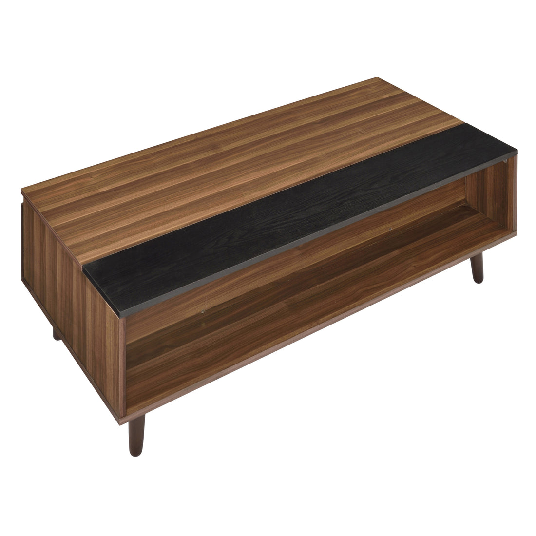 Walnut And Black Lift Top Coffee Table Walnut Primary Living Space Contemporary Shelves Rectangular Wood