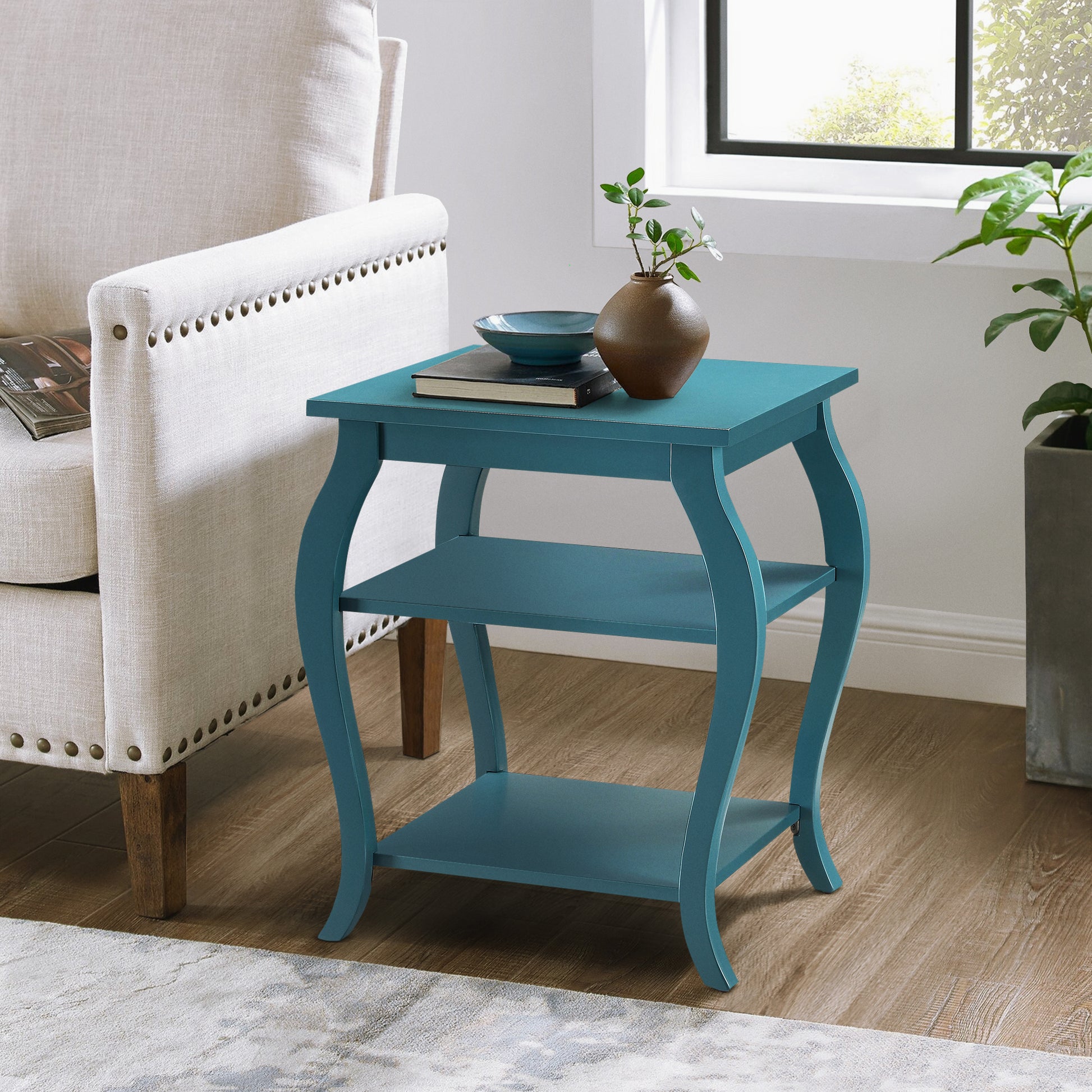 Teal 2 Shelf End Table Teal Primary Living Space Traditional Shelves Square Wood