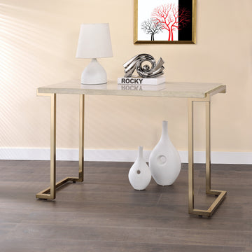 White And Champagne Sled Base Sofa Table White Gold Primary Living Space Contemporary Rectangular Wood Metal Sled