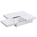 Square Marble Veneer Coffee Table Sliding Top With Storage In White 39.4'' White Primary Living Space Square Mdf