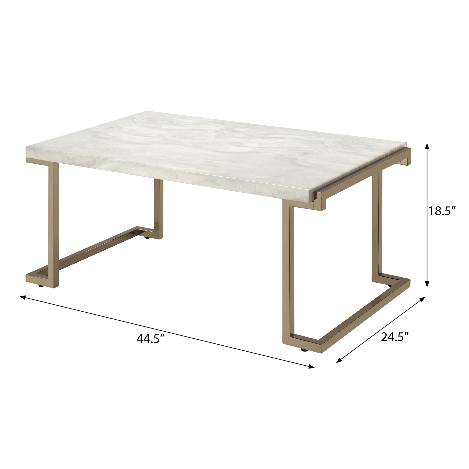 White And Champagne Sled Base Coffee Table White Gold Primary Living Space Contemporary Rectangular Wood Metal Sled