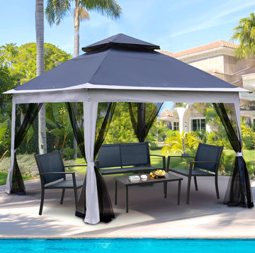 Outdoor 11X 11Ft Pop Up Gazebo Canopy With Removable Zipper Netting,2 Tier Soft Top Event Tent,Suitable For Patio Backyard Garden Camping Area,Blue Blue Metal