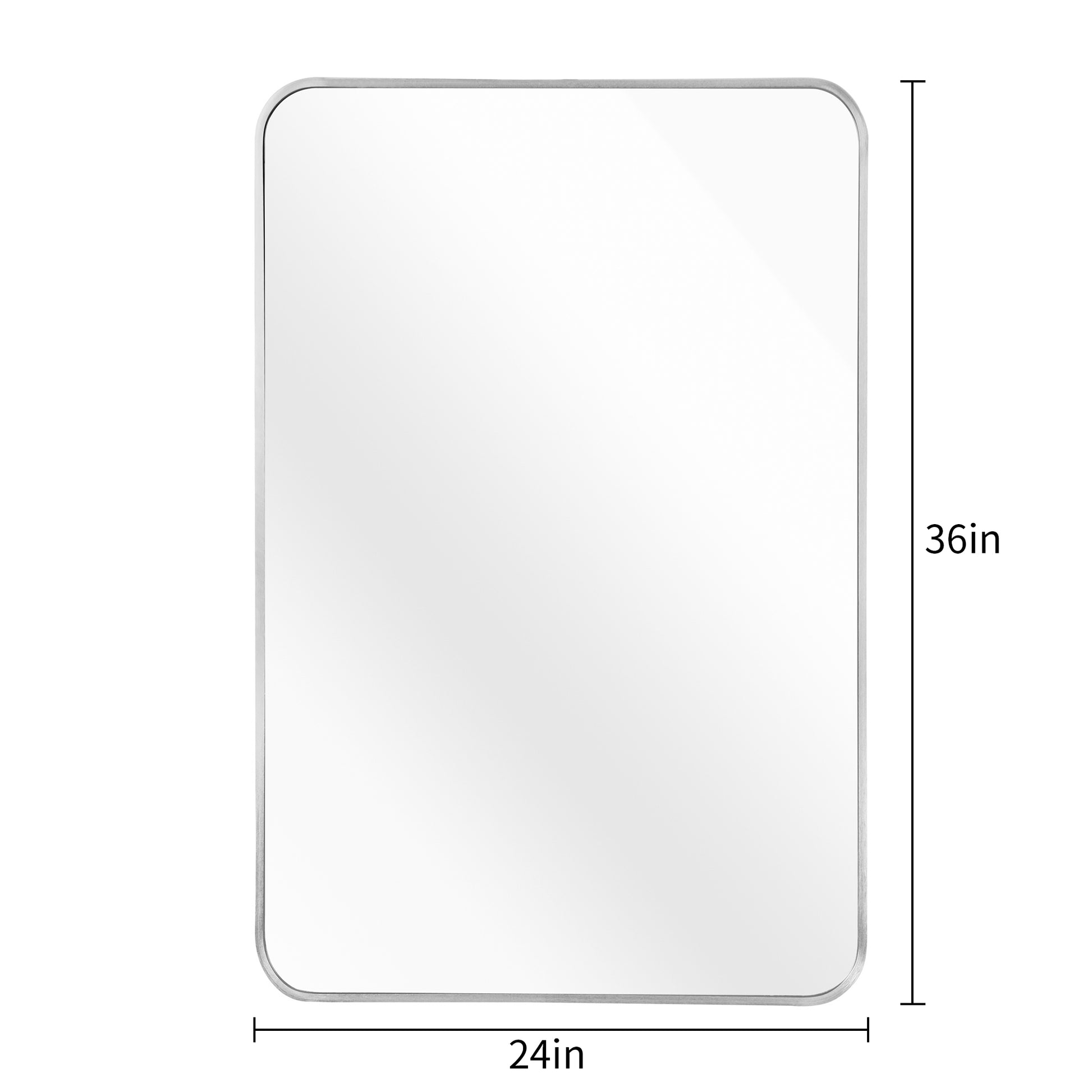 Silver 24X36 Inch Metal Rectangle Barhroom Mirror Silver Classic Mdf Glass Aluminium