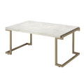 White And Champagne Sled Base Coffee Table White Gold Primary Living Space Contemporary Rectangular Wood Metal Sled