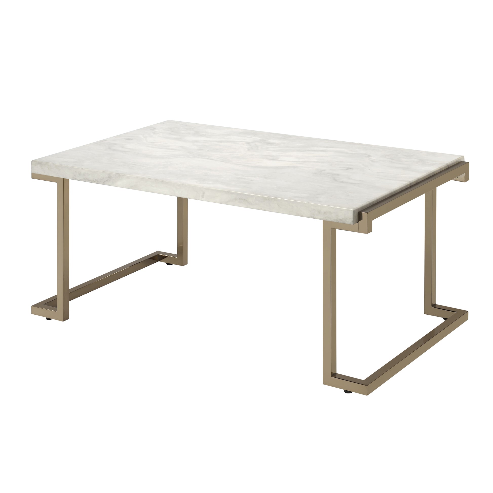 White And Champagne Sled Base Coffee Table White Gold Primary Living Space Contemporary Rectangular Wood Metal Sled