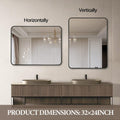 Black 24X36 Inch Metal Rectangle Barhroom Mirror Black Classic Mdf Glass Aluminium Alloy