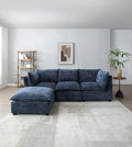 Modern Sectional Sofa,L Shape Linen Fabric Corner Couch Set With Convertible Ottoman For Living Room, Apartment, Office,Blue,3 Colors Blue Linen 5 Seat