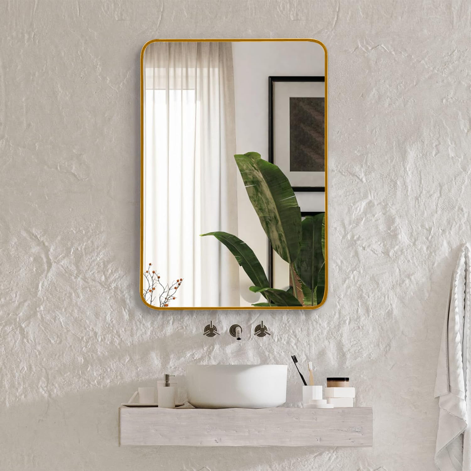 Gold 22 "X30" Rectangular Bathroom Wall Mirror Gold Classic Mdf Glass Aluminium Alloy