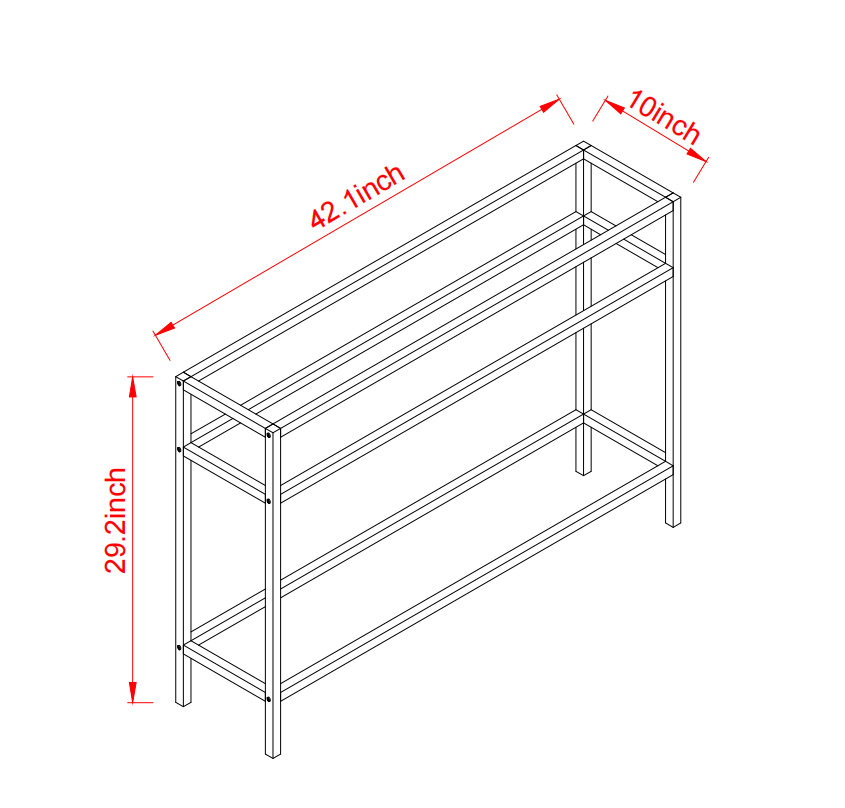 42.1 Inch Console Sofa Table, Modern Entryway Table,Tempered Glass Table, Metal Frame,3 Shelves,For Entrance, Living Room, Foyer,Hallway Bedroom Black Iron