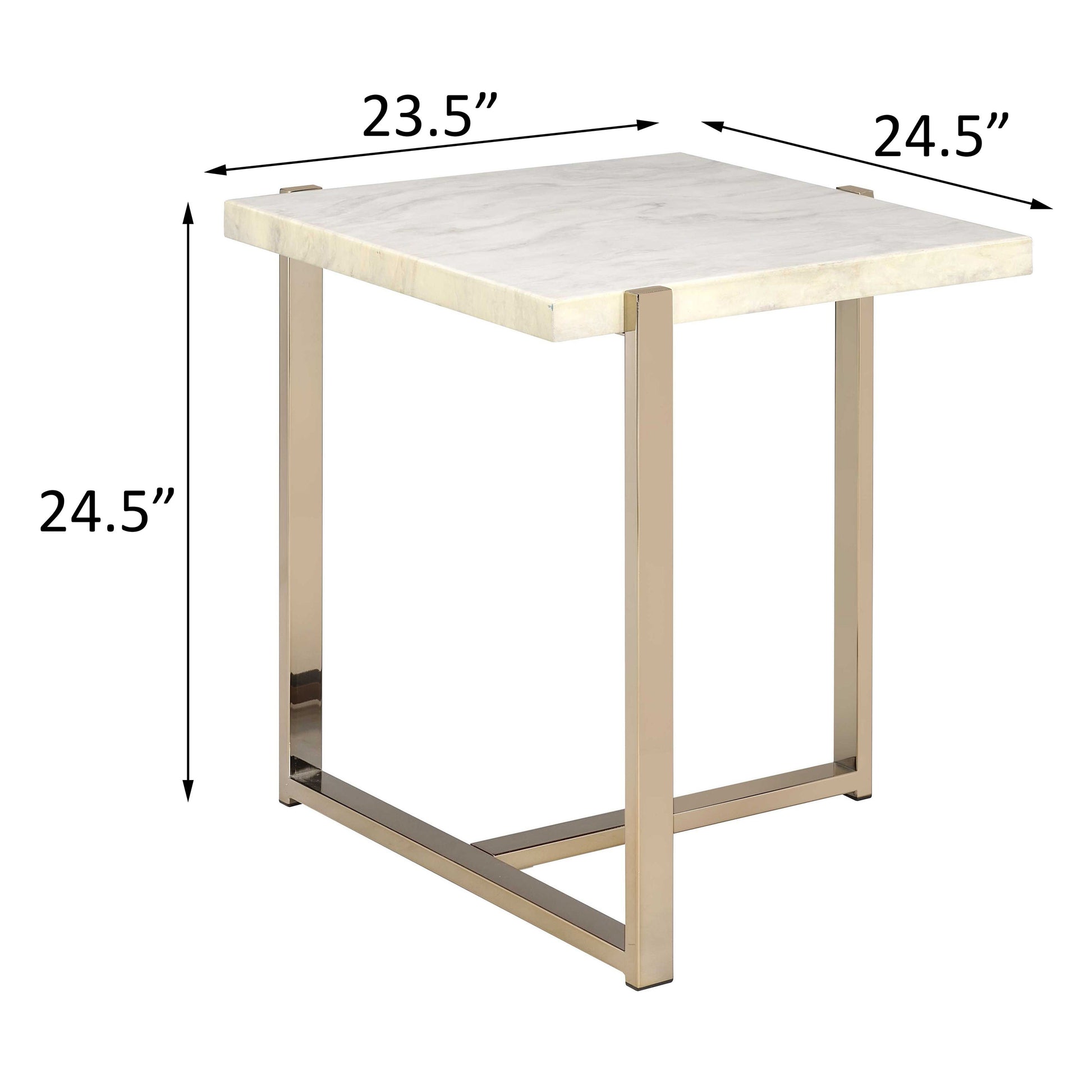 White And Champagne Rectangular End Table White Gold Primary Living Space Contemporary Rectangular Wood Metal Sled