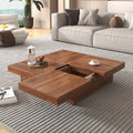 Square Marble Veneer Coffee Table Sliding Top With Storage In Walnut 39.4'' Walnut Primary Living Space Square Mdf