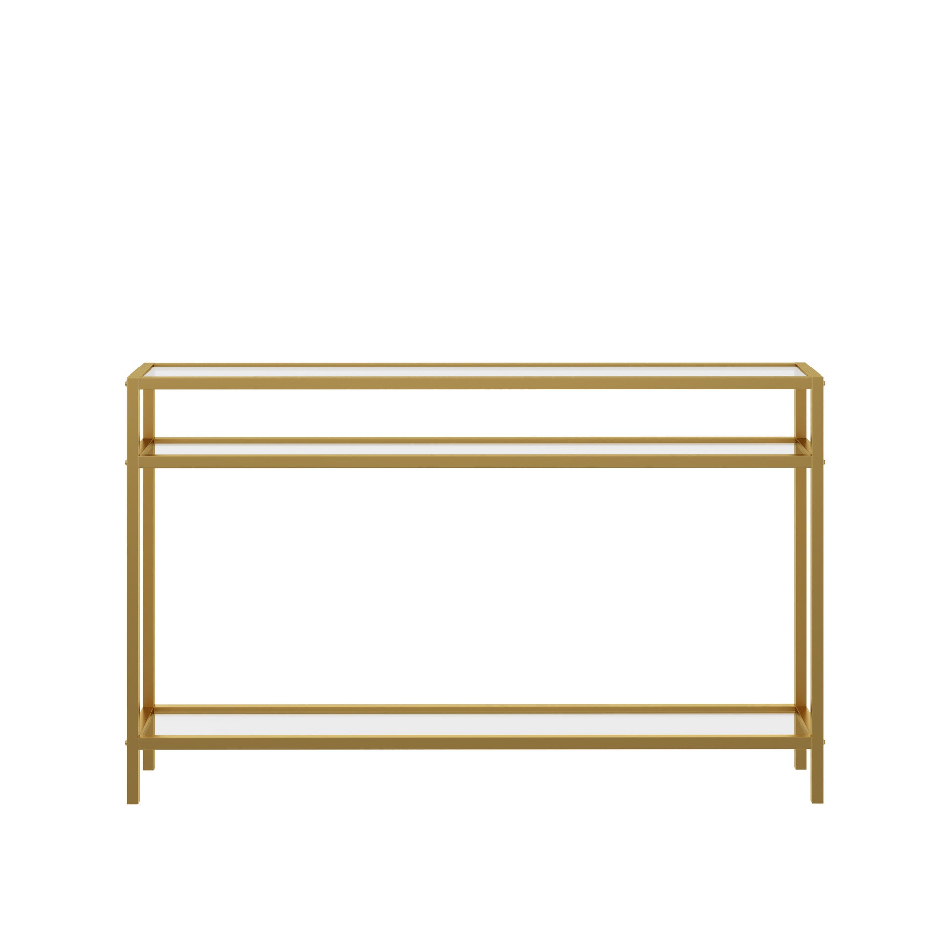 42.1 Inch Console Sofa Table, Modern Entryway Table,Tempered Glass Table, Metal Frame,3 Shelves,For Entrance, Living Room, Foyer,Hallway Bedroom Gold Iron