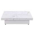 Square Marble Veneer Coffee Table Sliding Top With Storage In White 39.4'' White Primary Living Space Square Mdf