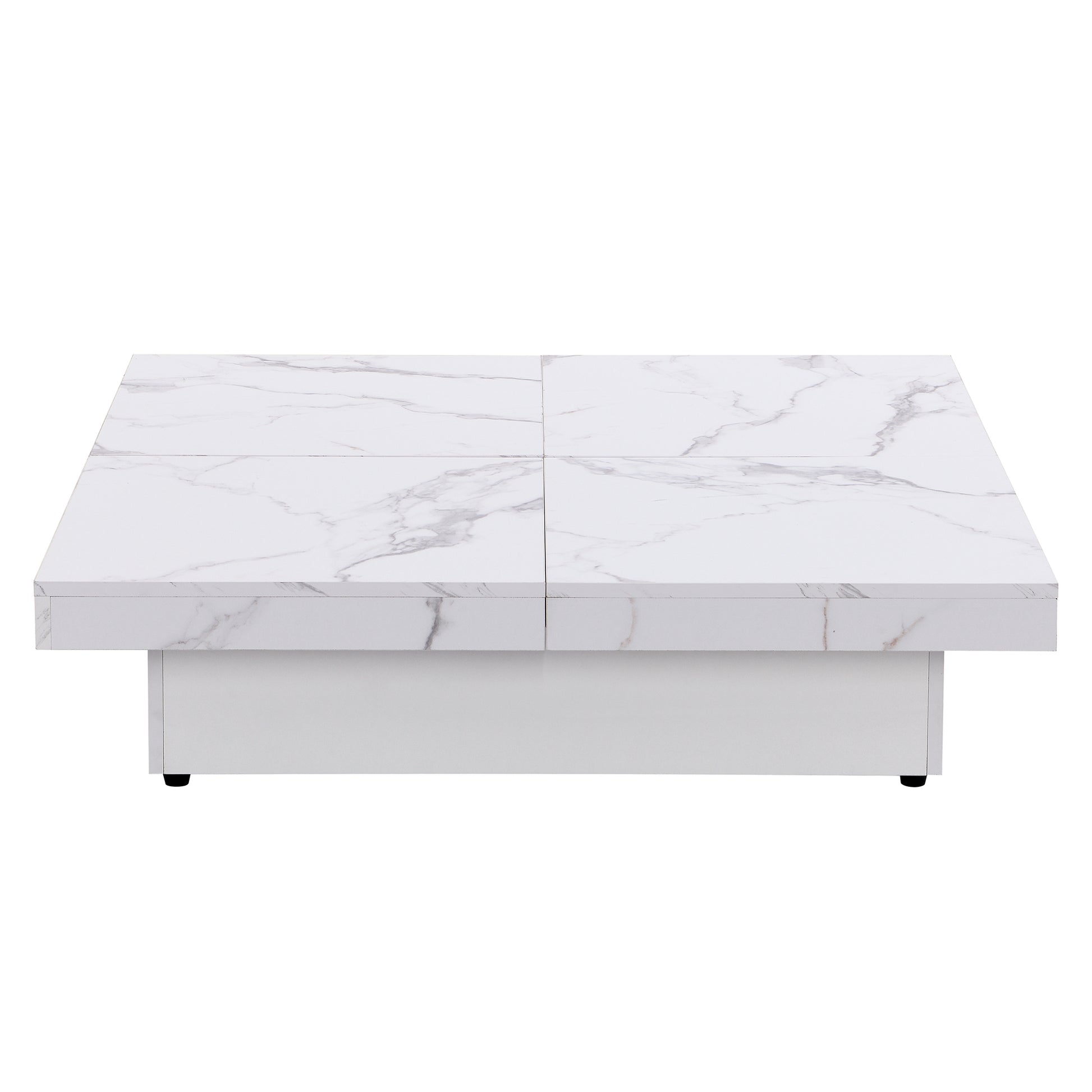 Square Marble Veneer Coffee Table Sliding Top With Storage In White 39.4'' White Primary Living Space Square Mdf