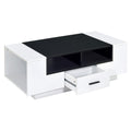 White And Black Coffee Table With Storage White Black Primary Living Space Contemporary Shelves Rectangular Wood