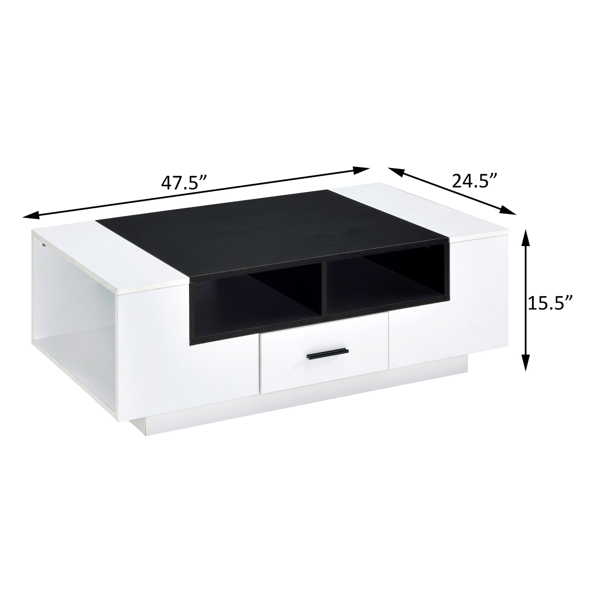 White And Black Coffee Table With Storage White Black Primary Living Space Contemporary Shelves Rectangular Wood