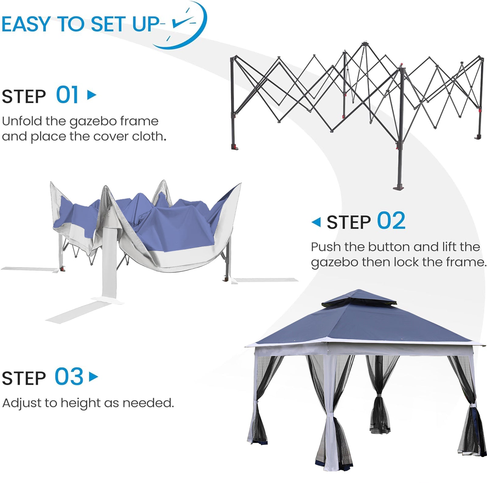 Outdoor 11X 11Ft Pop Up Gazebo Canopy With Removable Zipper Netting,2 Tier Soft Top Event Tent,Suitable For Patio Backyard Garden Camping Area,Blue Blue Metal