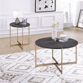 Black And Champagne Round Coffee Table Black Gold Primary Living Space Round Wood Metal