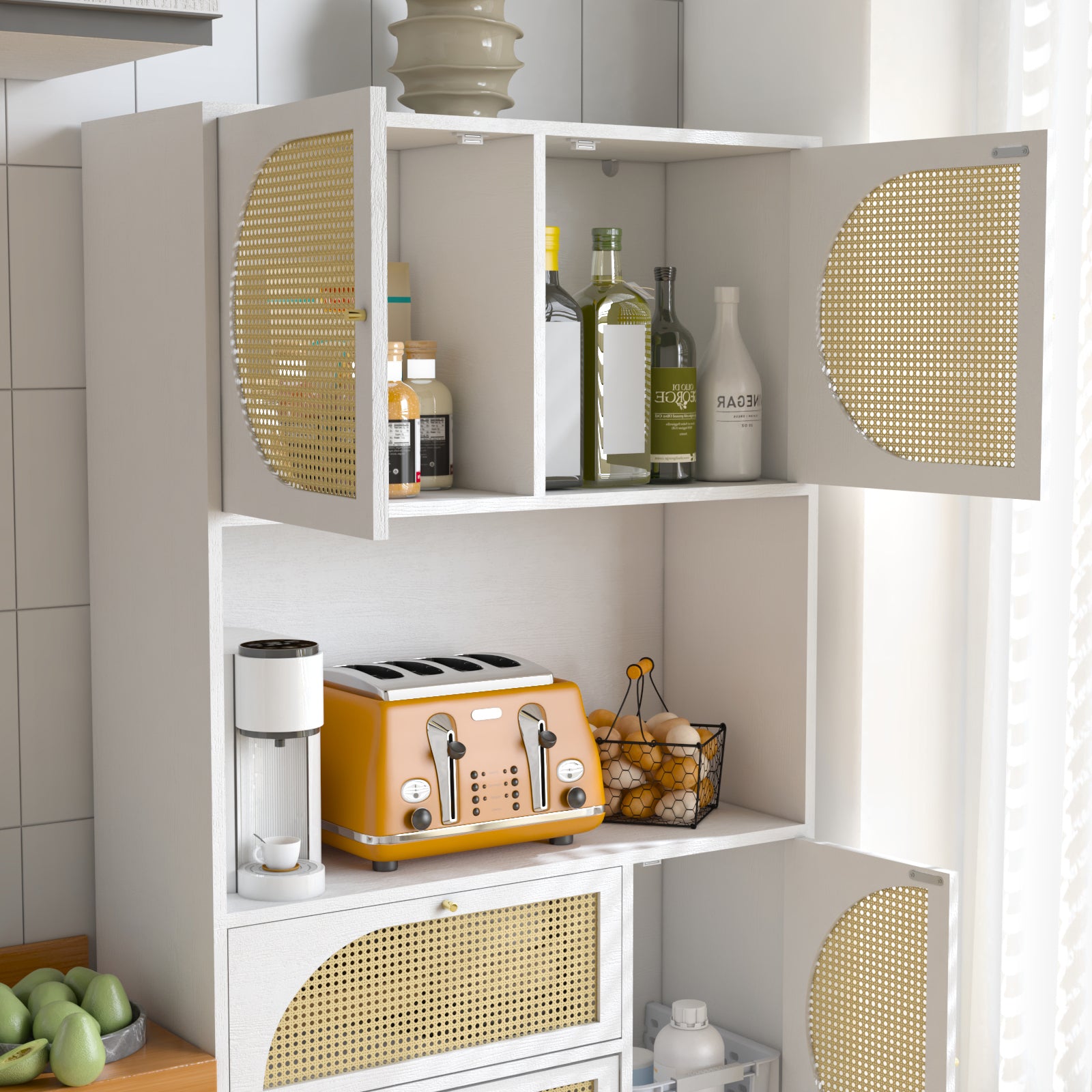 Storage Cabinet With Rattan Doors, Tall