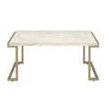 White And Champagne Sled Base Coffee Table White Gold Primary Living Space Contemporary Rectangular Wood Metal Sled